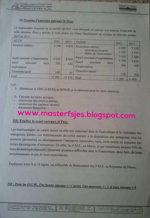 Extrait scanné — Faculté Polydisciplinaire El Jadida (Université Chouaïb Doukkali) 2013